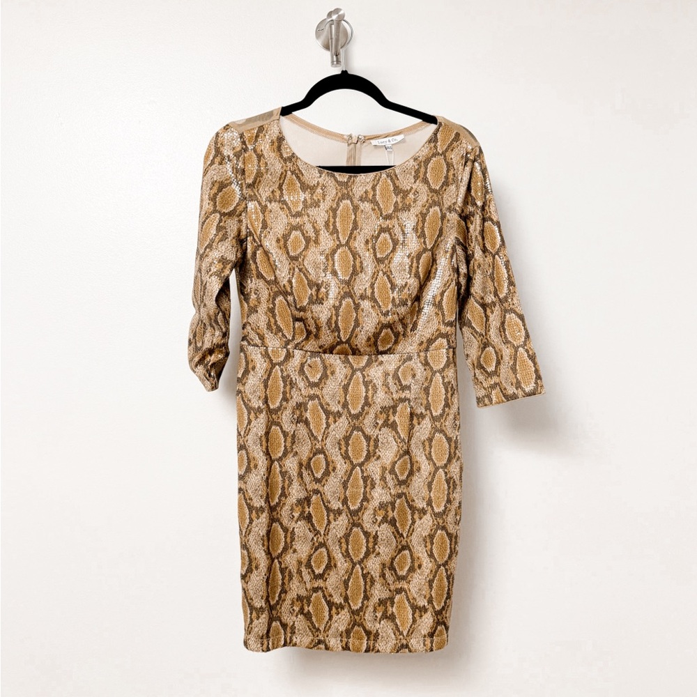*NWT*‎ Lucy and Co Snakeskin Mesh Back Sequined Mini Dress in Coffee Medium